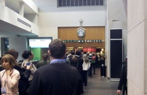 Also, the Starbucks line. Takes a half an hour to get through. Makes me laugh. 
