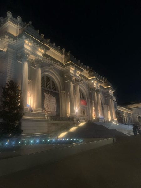 The Met lit up at night.