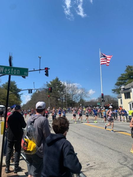 Boston Marathon runners going through Wellesley