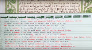 Dromio's collation feature, with disagreements between transcribers marked in red.
