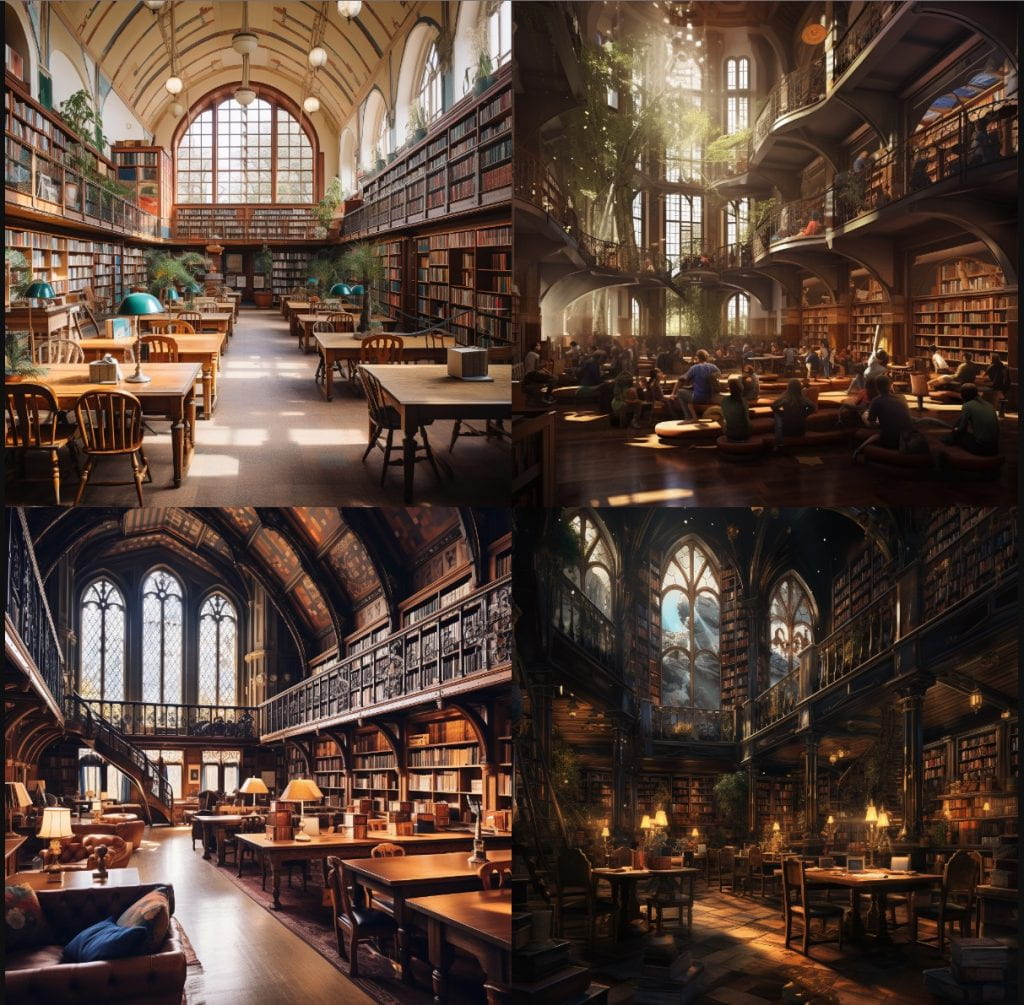 Imagination of a library in a small liberal arts college in 2035.