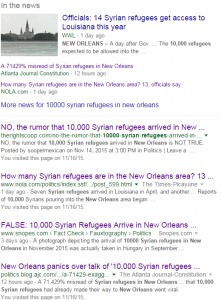 A google search for "10000 syrian refugees in new orleans"